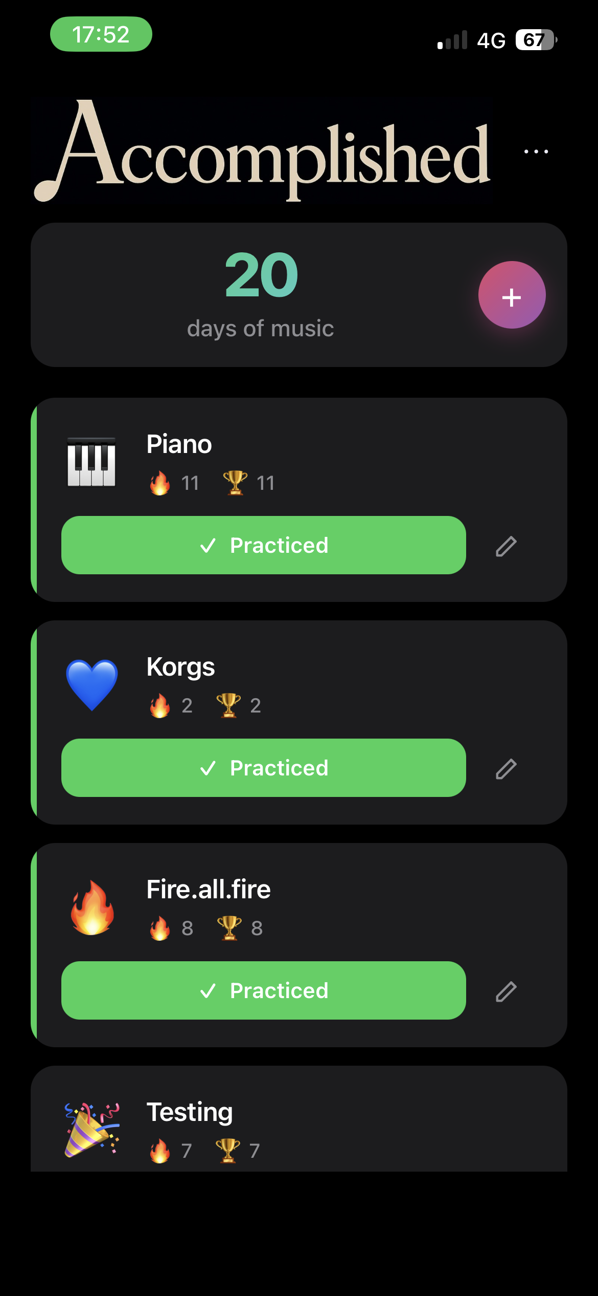 Accomplished app main screen